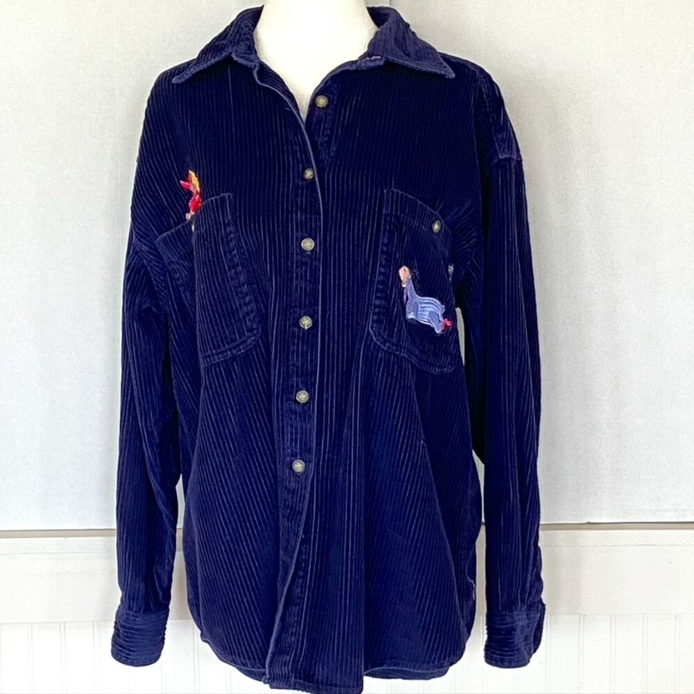 Pooh Navy Blue Corduroy Button Down Sz S